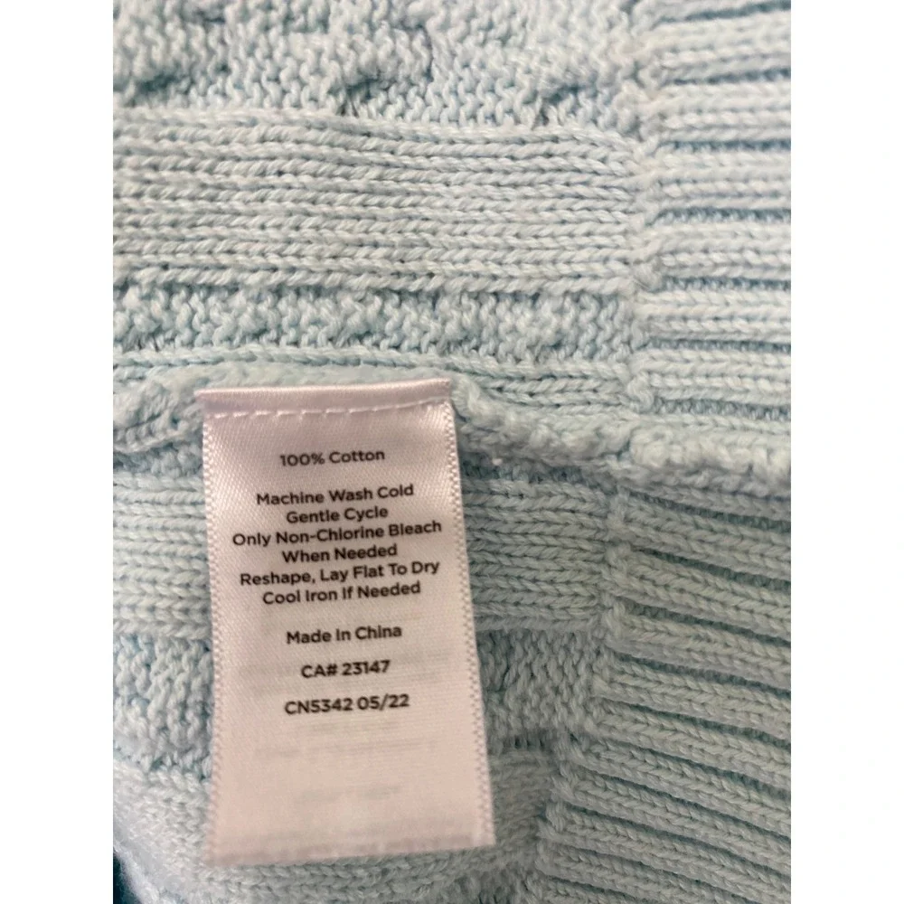 Talbots Cable Knit Sweater Womens XLp Light Blue V-Neck Collared Cotton Pullover